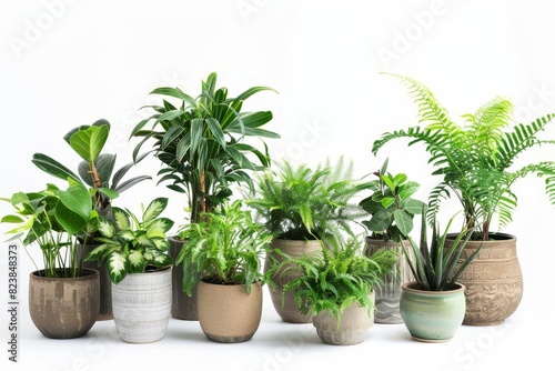 beautiful potted plants collection on white background indoor gardening photo