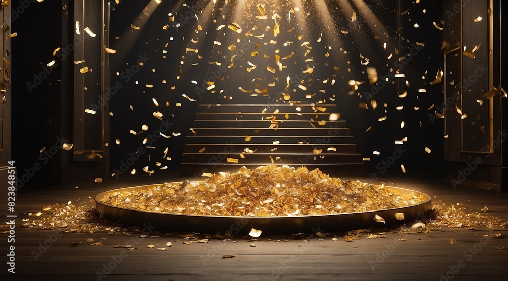 Obraz premium golden confetti shower cascading onto a festive stage