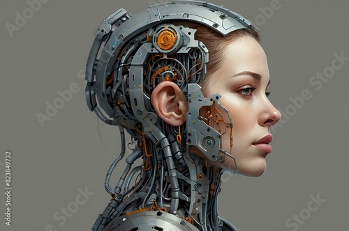 Profile of Futuristic Female Cyborg photo