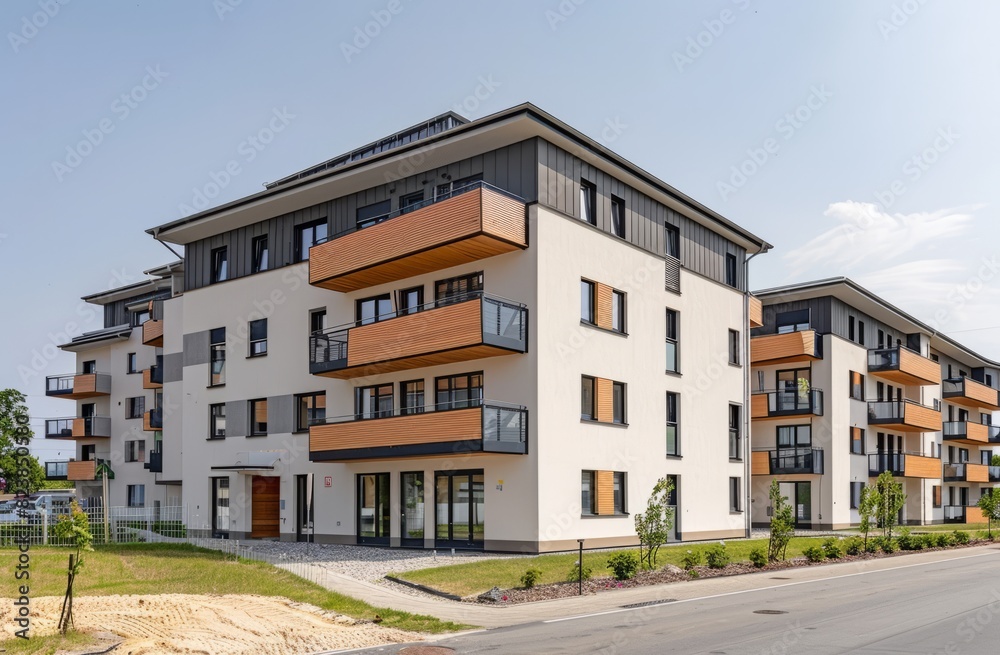 Fototapeta premium Wide angle photo of an apartment building
