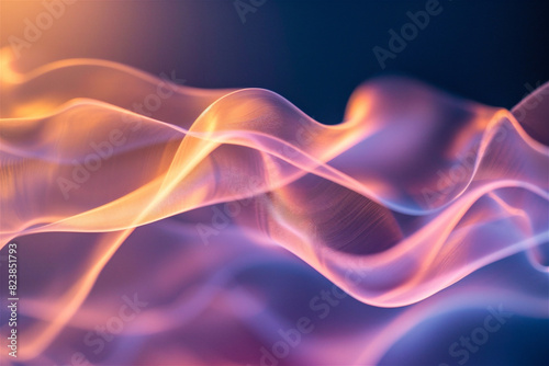 3D abstract wallpaper. Three-dimensional golden yellow and purple pink background. Futuristic smooth flowing technology waves or smoke with light effect