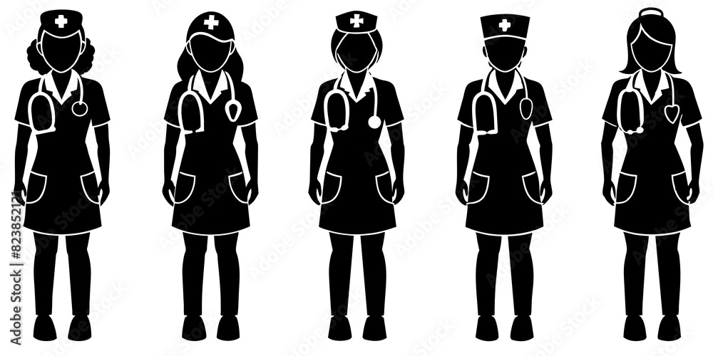 Set nurse silhouette vector illustration. Set nurse silhouette vector illustration.