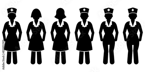 Set nurse silhouette vector illustration.