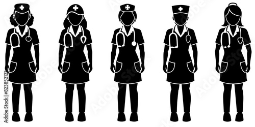 Set nurse silhouette vector illustration.