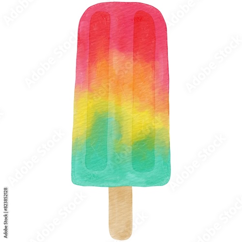 Rainbow Popsicle ice cream in watercolor for Summer photo