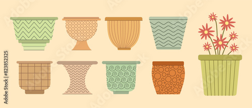 Set of empty pots. Flat vector illustration