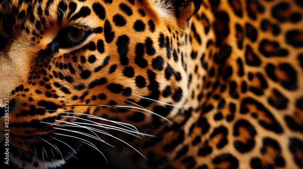 The intense gaze of a jaguar with vibrant orange and black spots captured in a detailed close-up shot The intense gaze of a jaguar with vibrant orange and black spots captured in a detailed close-up shot