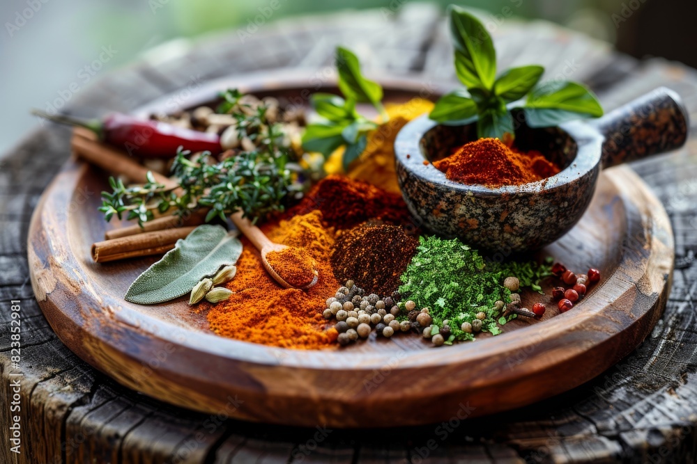 Assorted Spices in Wooden Bowl Assorted Spices in Wooden Bowl