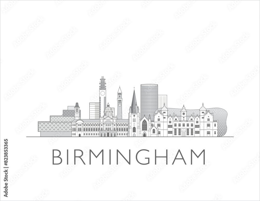 Birmingham skyline cityscape line art style vector illustration