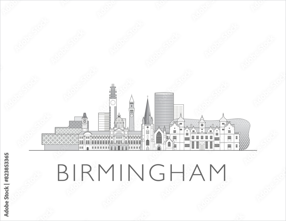 Birmingham skyline cityscape line art style vector illustration Birmingham skyline cityscape line art style vector illustration