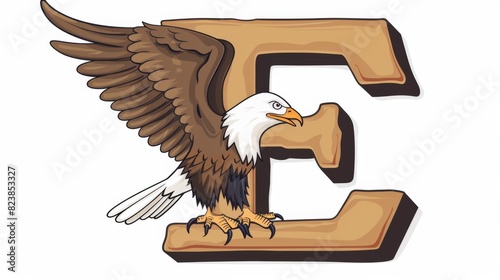 An eagle is perched on a letter E photo