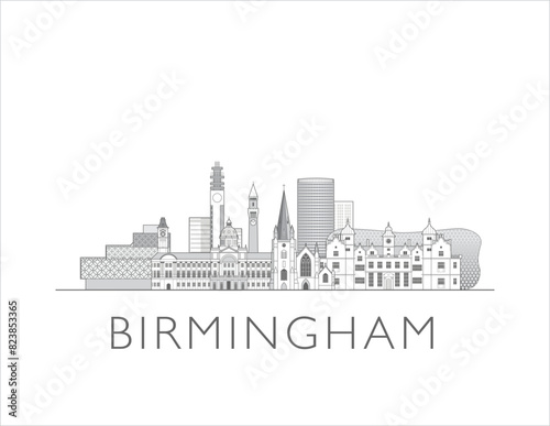 Birmingham skyline cityscape line art style vector illustration
