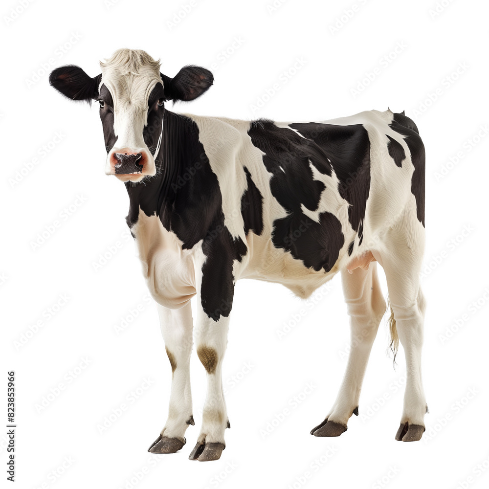 A cow looking at the camera isolated on transparent background.