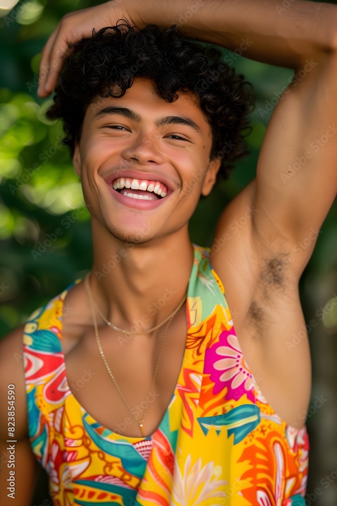 Happy Man in Colorful Shirt with Bright Smile Happy Man in Colorful Shirt with Bright Smile