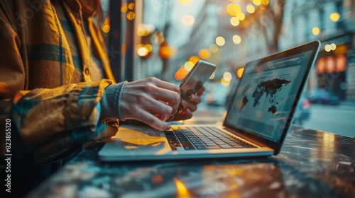 Person Using Laptop and Cell Phone