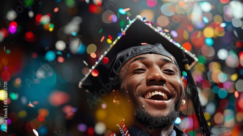 Man Wearing Graduation Cap and Gown photo