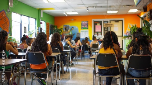 Group of Children Sitting at Desks in Classroom