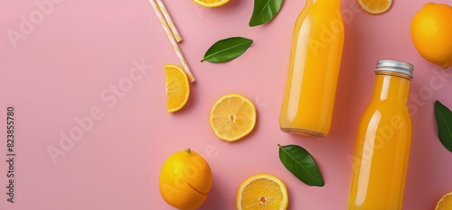 Group of Lemons and Oranges on Pink Background