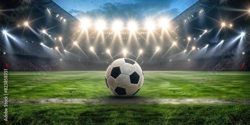 Dynamic Soccer Ball on Green Stadium Pitch