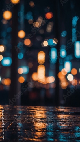 Urban nightscape  abstract background featuring retro-toned bokeh lights and city shadows.