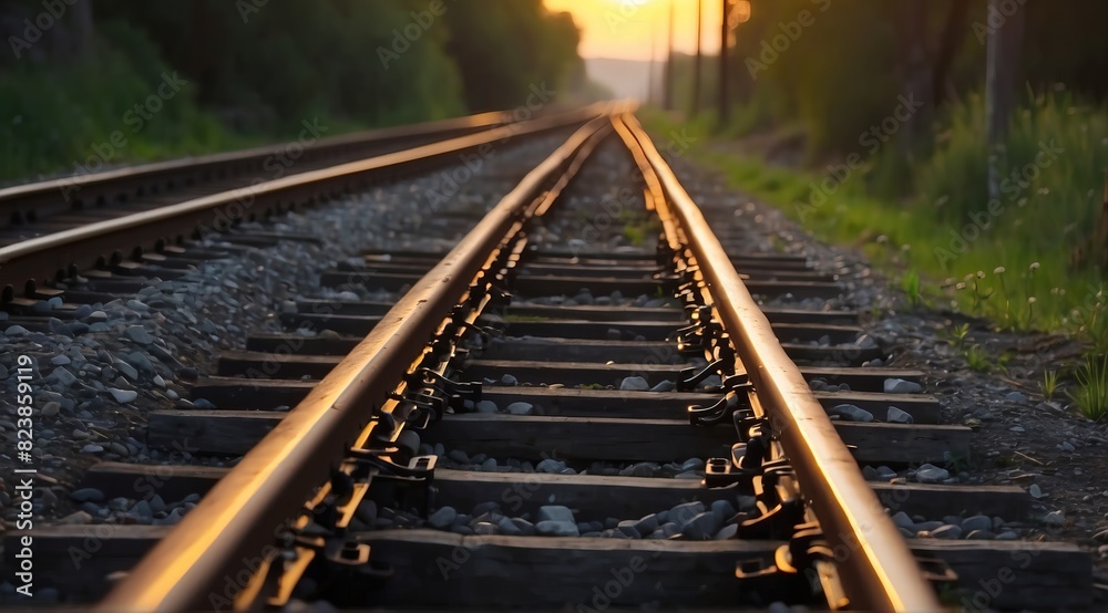 railway track in the sunset, cinematic view railway track in the sunset, cinematic view
