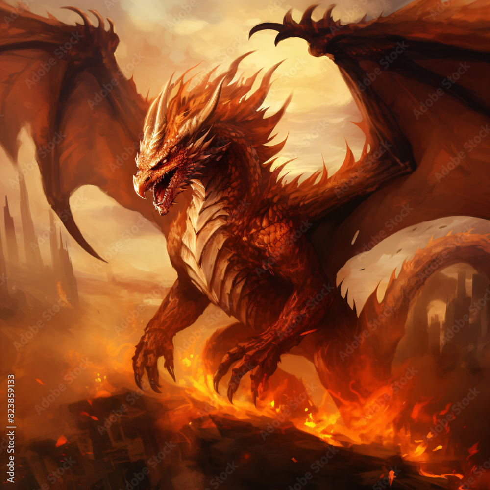 aggressive, belching fire dragon aggressive, belching fire dragon