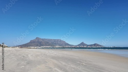Milnerton Cape Town South Africa. 19.04.2024.  Lagoon Beach at Milnerton on the West Coast of Africa with sand blowing along the wide beach