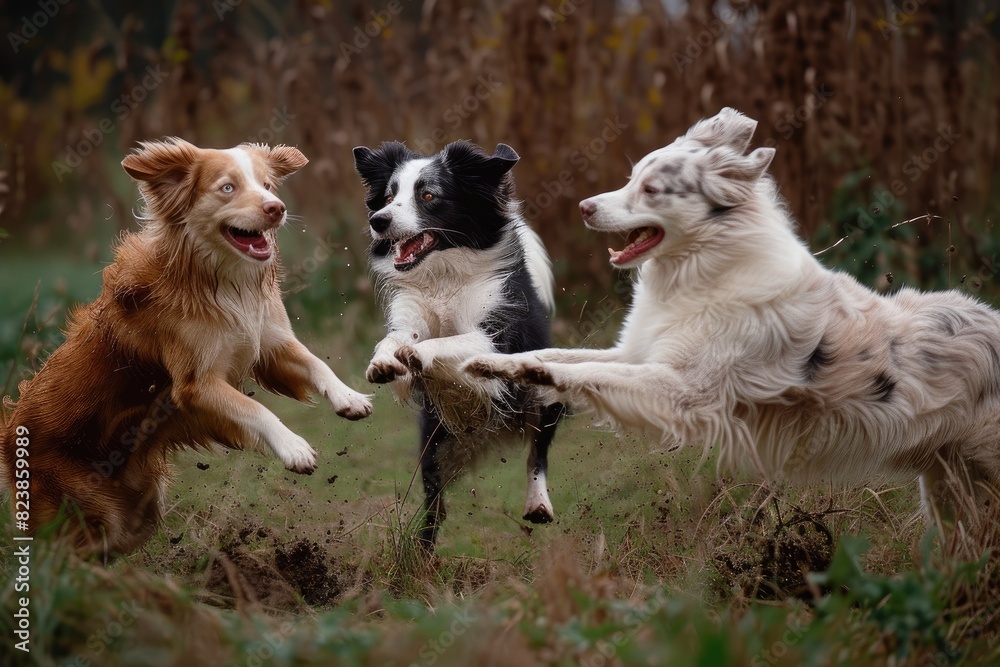 Vibrant Fur Contrasts: Playful Dogs Caught in Candid Moment Vibrant Fur Contrasts: Playful Dogs Caught in Candid Moment