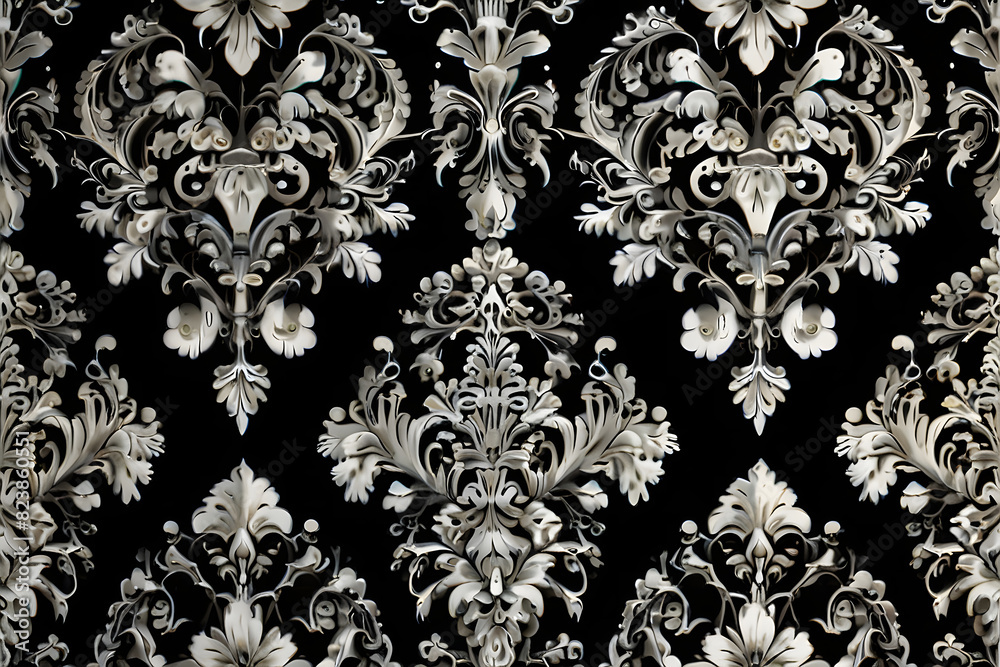 Black and white floral patterns with swirls, pattern art, ornate pattern, smooth organic pattern, damask pattern, intricate pattern, plant patterns, damask patter, wallpaper pattern, abstract pattern,