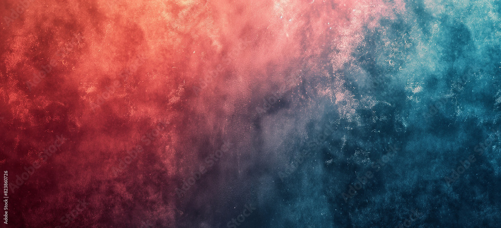 Fototapeta premium Color gradient with noise texture background, fading from red to blue, minimalist abstract backdrop