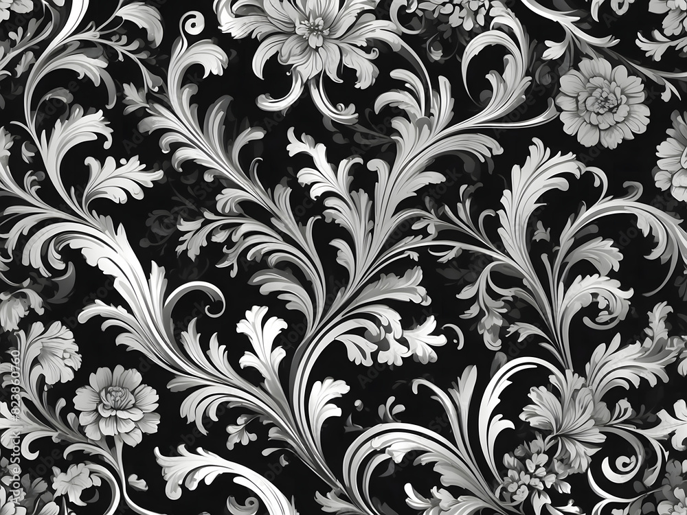 Black and white floral patterns with swirls, pattern art, ornate pattern, smooth organic pattern, damask pattern, intricate pattern, plant patterns, damask patter, wallpaper pattern, abstract pattern, Black and white floral patterns with swirls, pattern art, ornate pattern, smooth organic pattern, damask pattern, intricate pattern, plant patterns, damask patter, wallpaper pattern, abstract pattern,