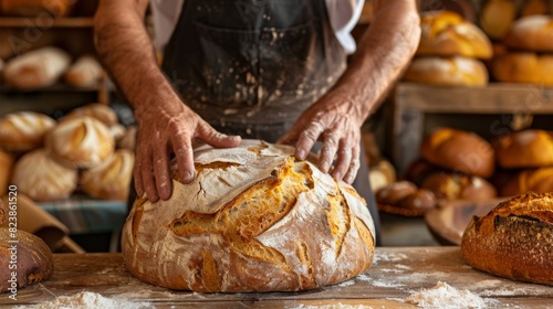 A Baker's Handcrafted Bread Loaf