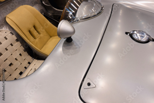 Silver-colored, historic, single-seater racing sports car. Germany, Essen, Techno Classica