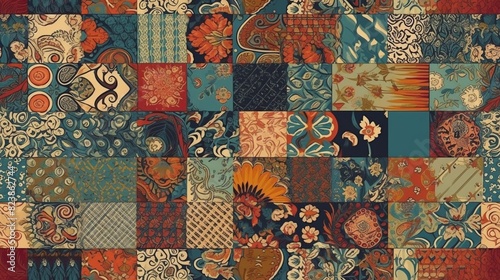 Patchwork floral seamless pattern. Caucasian style antique rug motifs patchwork wallpaper abstract seamless pattern for shirt fabric wrapping carpet rug tablecloth pillow