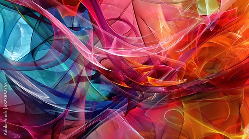 A stunning piece of abstract digital art featuring vibrant colors, geometric shapes, and fluid lines. The design evokes a sense of creativity, innovation, and modern artistic expression.