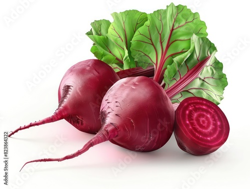 beetroot and leaves illustration, vibrant colors on a clean white background