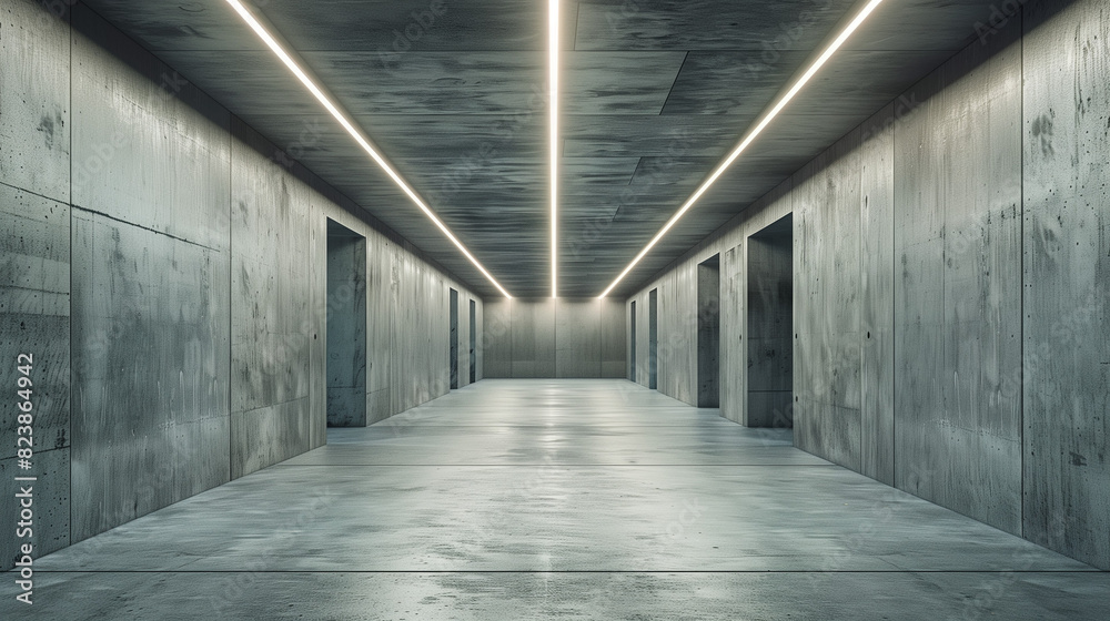 Long Concrete Hallway With Lights