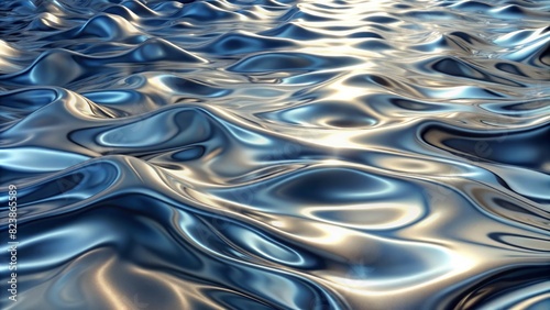 Glossy silver metal fluid glossy chrome mirror water effect background backdrop texture 3d render.