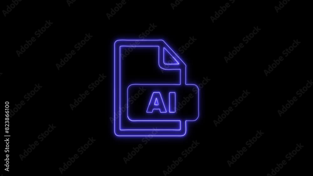 Neon Glowing AI File Format Outline Icon Animation on Black Background Neon Glowing AI File Format Outline Icon Animation on Black Background