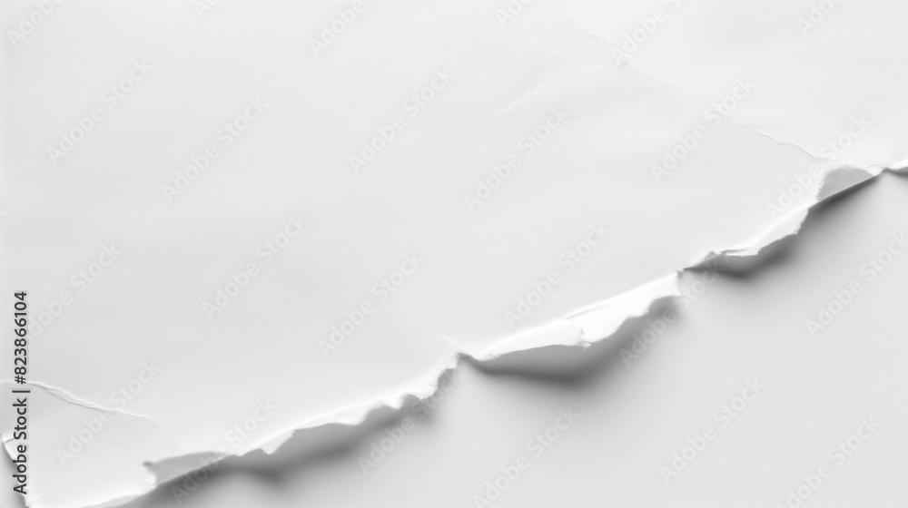 White paper texture with crumpled torn edges, closeup with copy space