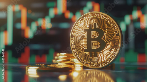 bitcoin with trading graph, financial investment concept can be use as background