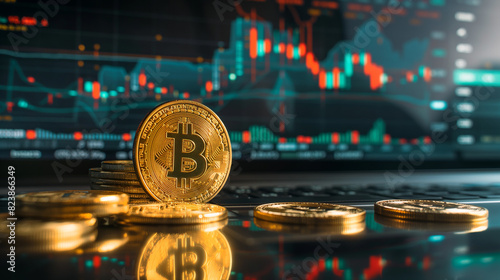 bitcoin with trading graph, financial investment concept can be use as background