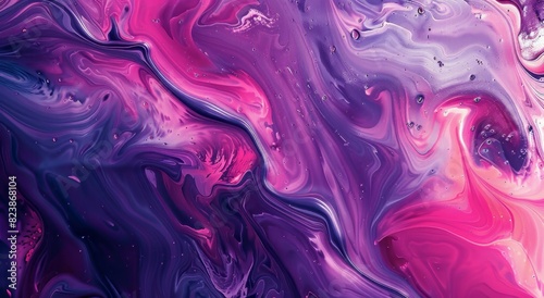 Abstract background with swirling pink and purple colors, paint swirls, and a closeup view of the fluid texture in the style of an abstract painter