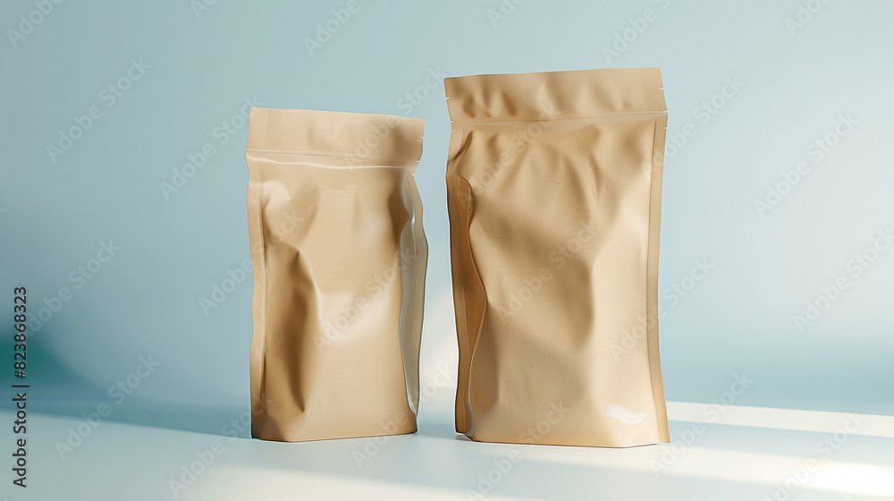 Mockup of two product paper bags with ziplock on isolated background Mockup of two product paper bags with ziplock on isolated background