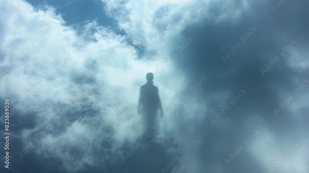 A ghostly form casting its shadow upon the clouds creating a breathtaking optical illusion. A ghostly form casting its shadow upon the clouds creating a breathtaking optical illusion.