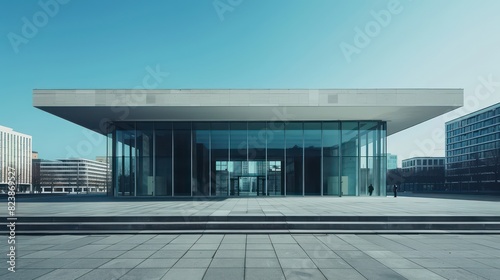 modern building in wide empty square plaza © XTSTUDIO