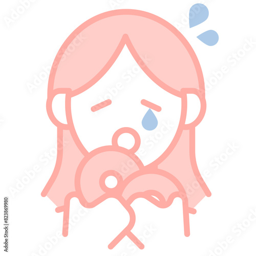 過食する女性のシンプルな顔のアイコンイラスト