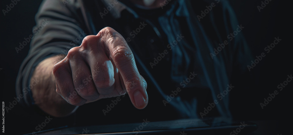 man using his tablet touching the screen with fingers, digital work concept man using his tablet touching the screen with fingers, digital work concept