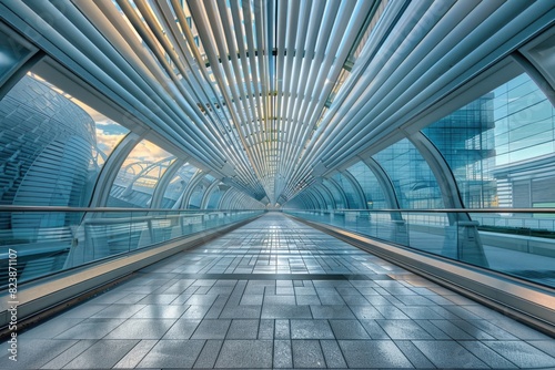 A long walkway with a skylight above it. Suitable for architectural projects. photo