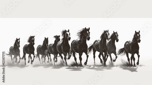 A dynamic image of a herd of horses running across a field. Suitable for various outdoor and animal-related projects
